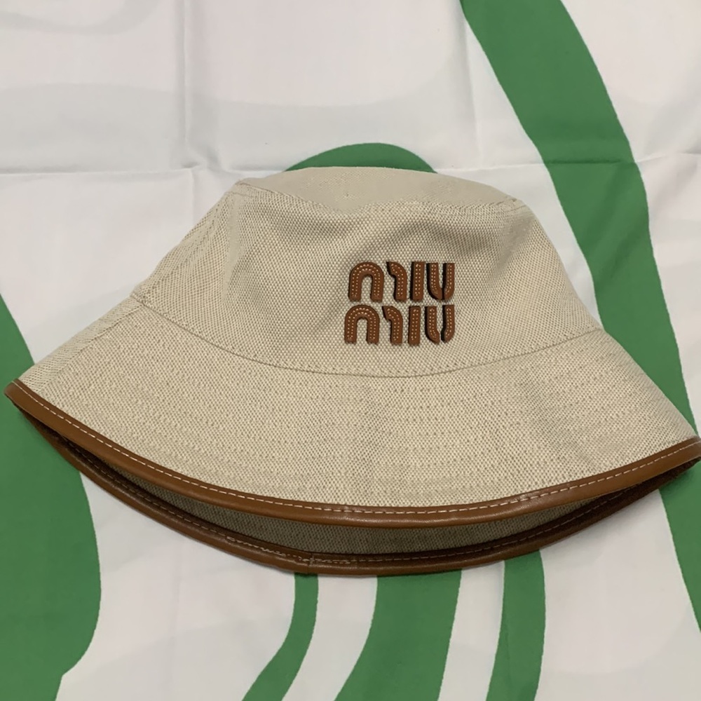 Beige Bucket Hat with Embroidered Design